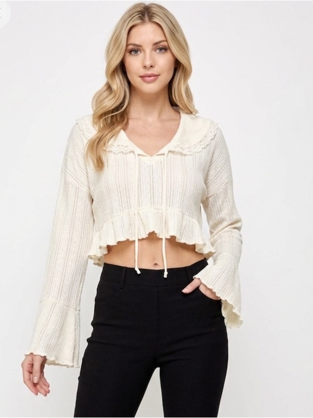 Out from under boho ivory color hooded knit top size small
